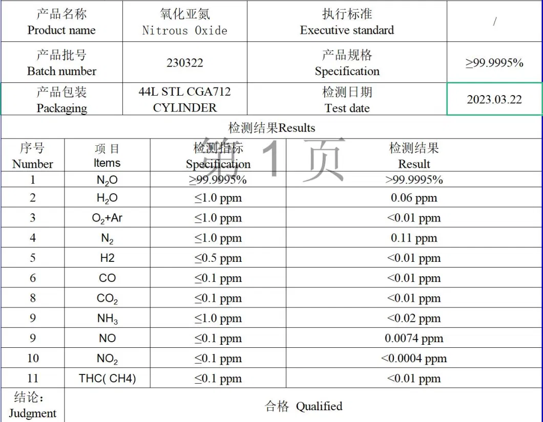 Factoty Manufactured Industrial Grade 99.9% Purity N2o Nitrous Oxide